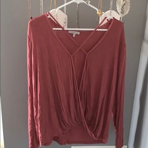 Long Sleeve Blouse with Criss-Cross Neck